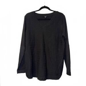 Hilary Radley Black Ribbed Relaxed Tunic V-Neck Sweater, Size L/G
